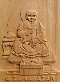 Relief, Lindenholz: Under Geghen Zanabazar (1635 † 1723)