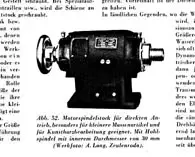 Bild 1: Bereits in "Das Drechslerwerk" von Fritz Spannagel ist ein Werksfoto einer direktangetriebenen Drechselbankspindel zu finden. Wie die Bildunterschrift zeigt, ist das Einsatzgebiet jedoch deutlich eingeschränkt. olddirectdrive_small