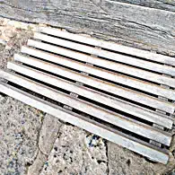Platzhalter hölzerner Fußabtreter, gesehen im Freilichtmuseum